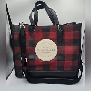COACH C1549 Dempsey Tote 2way Shoulder Bag in Red Black Buffalo Plaid Print